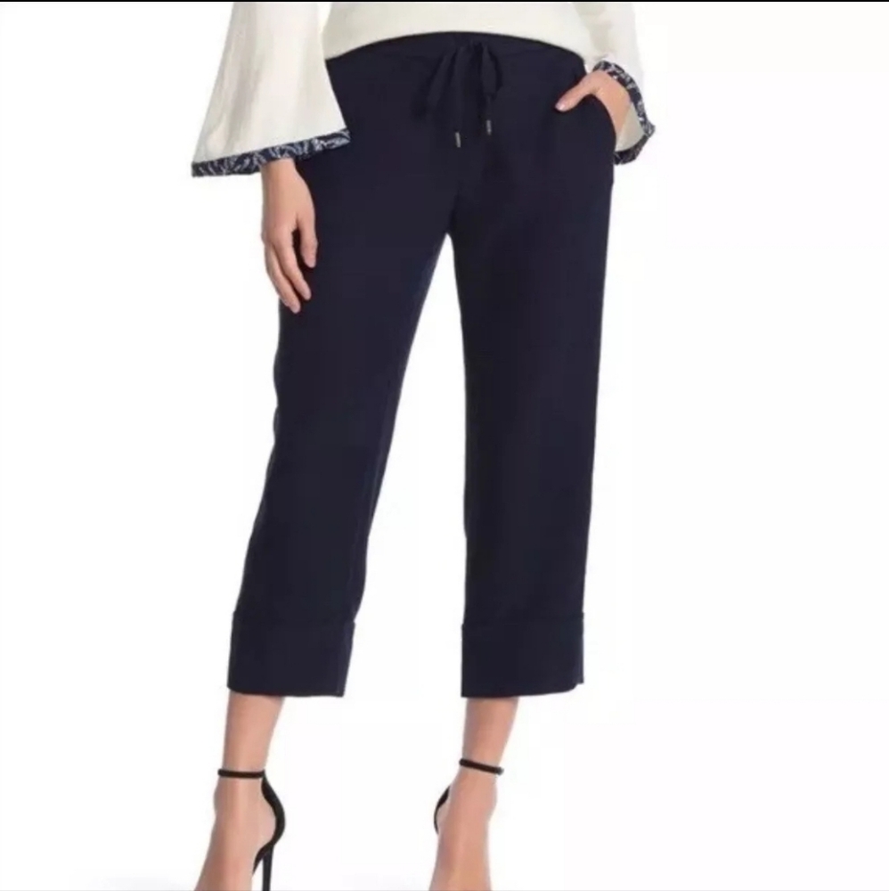 Draper James Navy Polyester Drawstring Waist Pull On Cuffed Cropped Pant Size XL